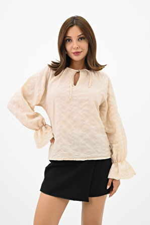 Kadın Yaka Bağlama Detaylı Gömlek 1718-25