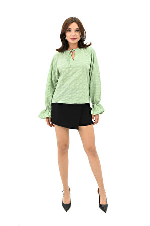 Kadın Yaka Bağlama Detaylı Gömlek 1718-25