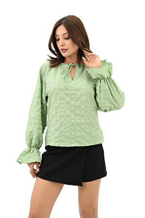 Kadın Yaka Bağlama Detaylı Gömlek 1718-25