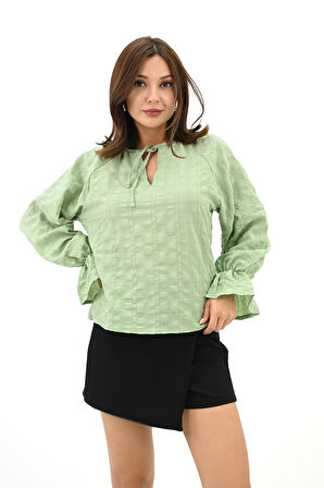 Kadın Yaka Bağlama Detaylı Gömlek 1718-25