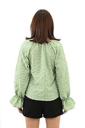 Kadın Yaka Bağlama Detaylı Gömlek 1718-25