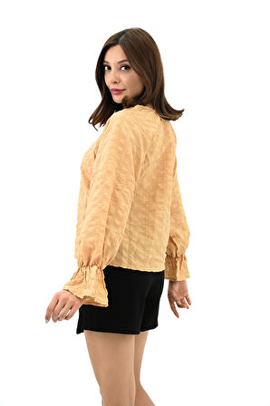 Kadın Yaka Bağlama Detaylı Gömlek 1718-25