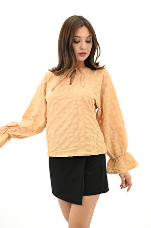 Kadın Yaka Bağlama Detaylı Gömlek 1718-25