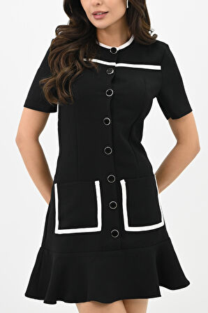 Kadın Dantel Detaylı Düğmeli Elbise 5208-24