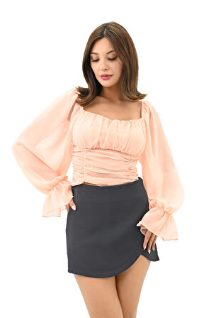 Kadın Şifon Crop Bluz 1734-24