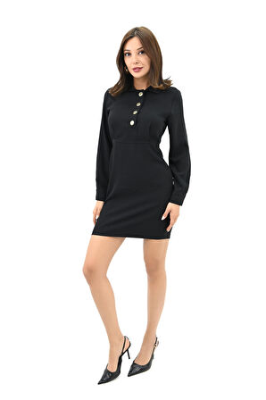 Kadın Gold Düğme Detaylı Elbise 5209-24