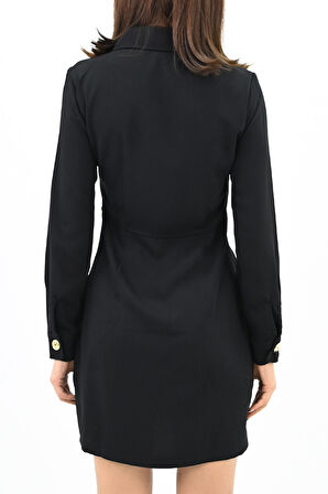 Kadın Gold Düğme Detaylı Elbise 5209-24