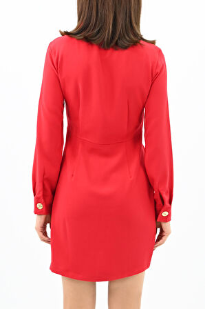 Kadın Gold Düğme Detaylı Elbise 5209-24