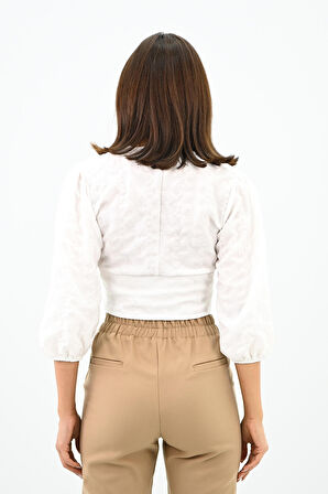 Kadın Balon Kol Detaylı Crop Gömlek 1719-25