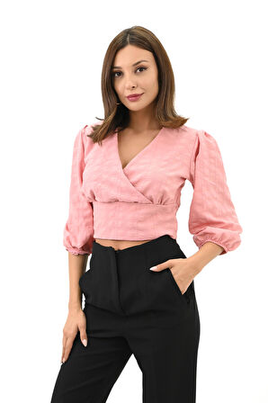 Kadın Balon Kol Detaylı Crop Gömlek 1719-25