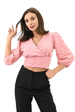 Kadın Balon Kol Detaylı Crop Gömlek 1719-25