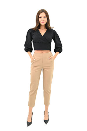 Kadın Balon Kol Detaylı Crop Gömlek 1719-25