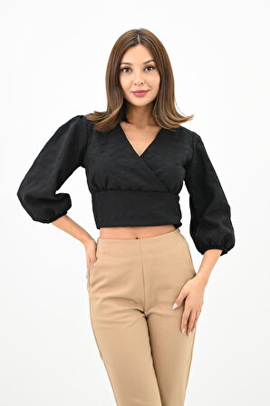 Kadın Balon Kol Detaylı Crop Gömlek 1719-25