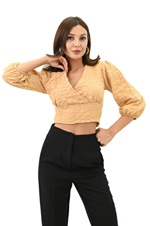 Kadın Balon Kol Detaylı Crop Gömlek 1719-25