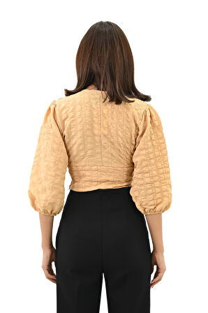 Kadın Balon Kol Detaylı Crop Gömlek 1719-25