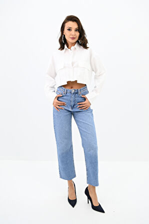 Kadın Crop Cep Detaylı Gömlek 1672-24