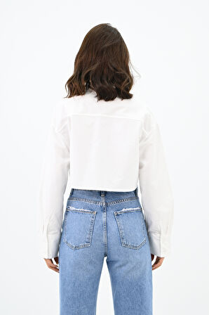 Kadın Crop Cep Detaylı Gömlek 1672-24