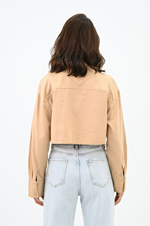 Kadın Crop Cep Detaylı Gömlek 1672-24