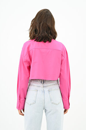 Kadın Crop Cep Detaylı Gömlek 1672-24