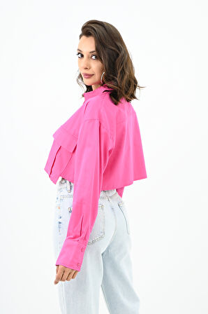 Kadın Crop Cep Detaylı Gömlek 1672-24