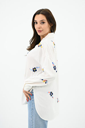 Kadın Nakış İşlemeli Oversize Gömlek 1735-24