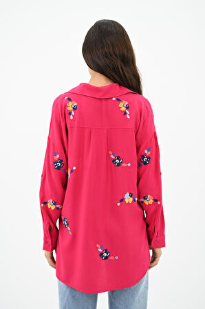 Kadın Nakış İşlemeli Oversize Gömlek 1735-24
