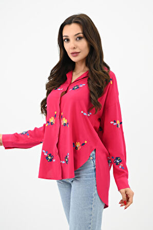 Kadın Nakış İşlemeli Oversize Gömlek 1735-24