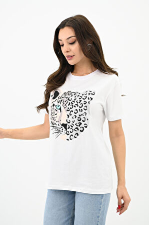 Kadın Leopar Baskılı T-shirt 1731-24