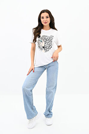 Kadın Leopar Baskılı T-shirt 1731-24