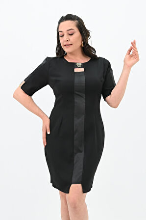 Kadın Büyük Beden Kısa Kollu Yaka Detaylı Elbise 5213-24
