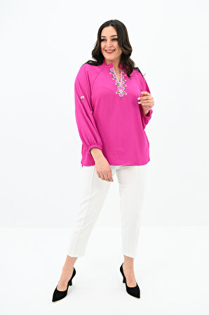 Kadın Nakış Detaylı Uzun Kollu Bluz 1715-24