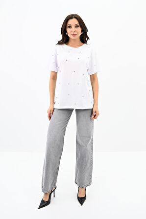 Kadın Taş İşleme Detaylı T-shirt 1750-24