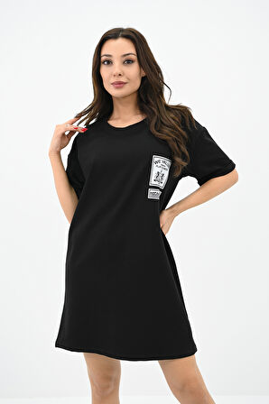 Kadın Baskılı Oversize T-shirt Elbise 5218-24