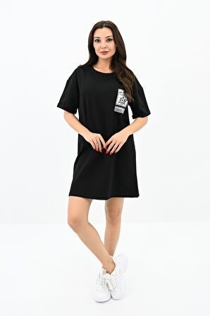 Kadın Baskılı Oversize T-shirt Elbise 5218-24