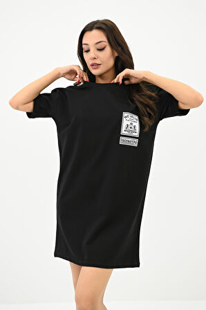 Kadın Baskılı Oversize T-shirt Elbise 5218-24