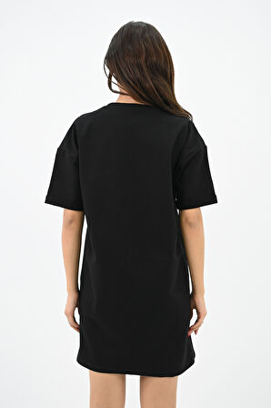 Kadın Baskılı Oversize T-shirt Elbise 5218-24
