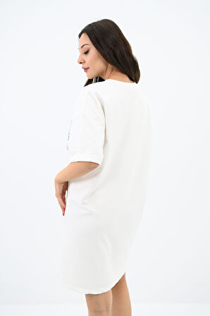 Kadın Baskılı Oversize T-shirt Elbise 5218-24