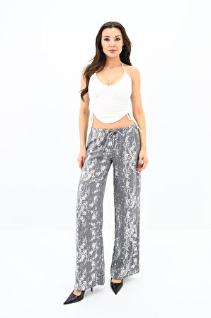Kadın Varak Baskılı Palazzo Pantolon 6272-24