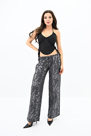 Kadın Varak Baskılı Palazzo Pantolon 6272-24