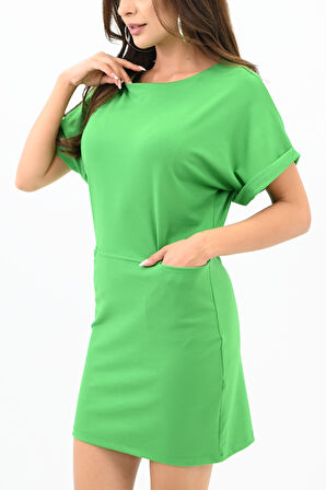 Kadın Kısa Kollu Cep Detaylı Elbise 5221-24