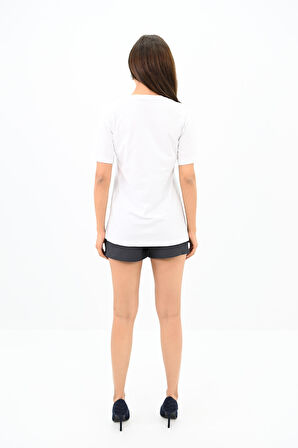 Kadın Bisiklet Yaka Taş Detaylı T-shirt 1749-4-24