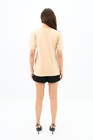 Kadın Bisiklet Yaka Taş Detaylı T-shirt 1749-4-24