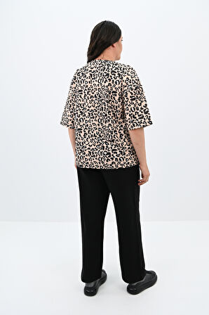 Kadın Büyük Beden Leopar Desenli T-shirt Takım 8113-24