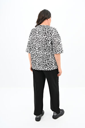 Kadın Büyük Beden Leopar Desenli T-shirt Takım 8113-24