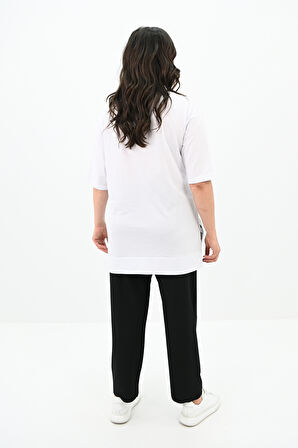 Kadın Büyük Beden Kelebek Baskı Detaylı T-shirt Takım 8114-25