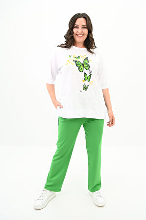Kadın Büyük Beden Kelebek Baskı Detaylı T-shirt Takım 8114-25