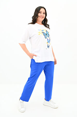 Kadın Büyük Beden Kelebek Baskı Detaylı T-shirt Takım 8114-25