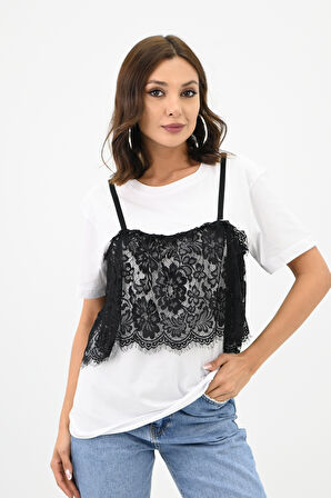 Kadın Dantel Detaylı T-shirt 1772-24