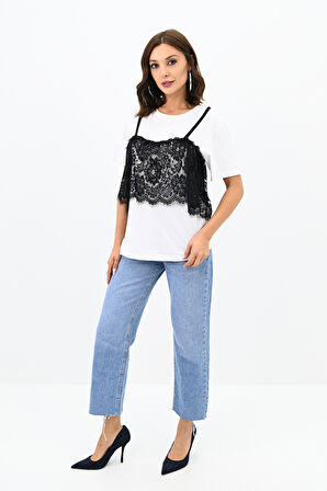 Kadın Dantel Detaylı T-shirt 1772-24