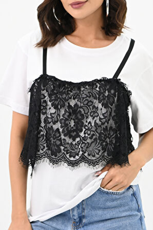 Kadın Dantel Detaylı T-shirt 1772-24